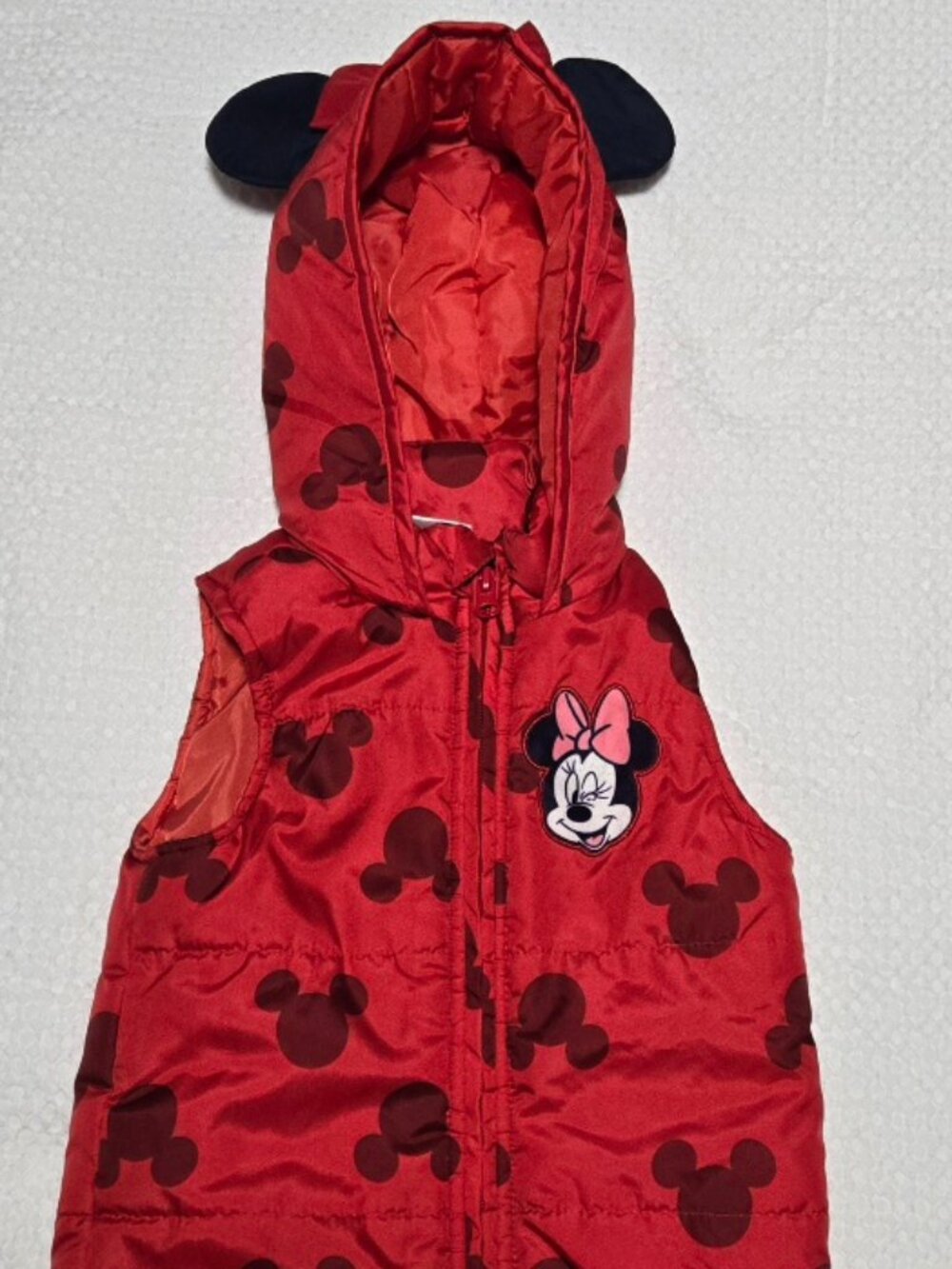 Disney Mickey Mouse Girls Red Hooded Puffer Vest w/ Ears & Bow Size 4T